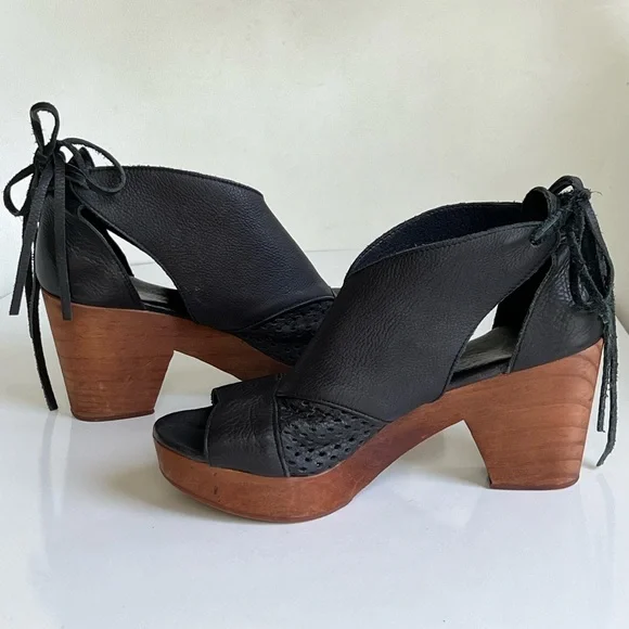 Free People Black Leather Mules with Brown Heels - Picture 9 of 15